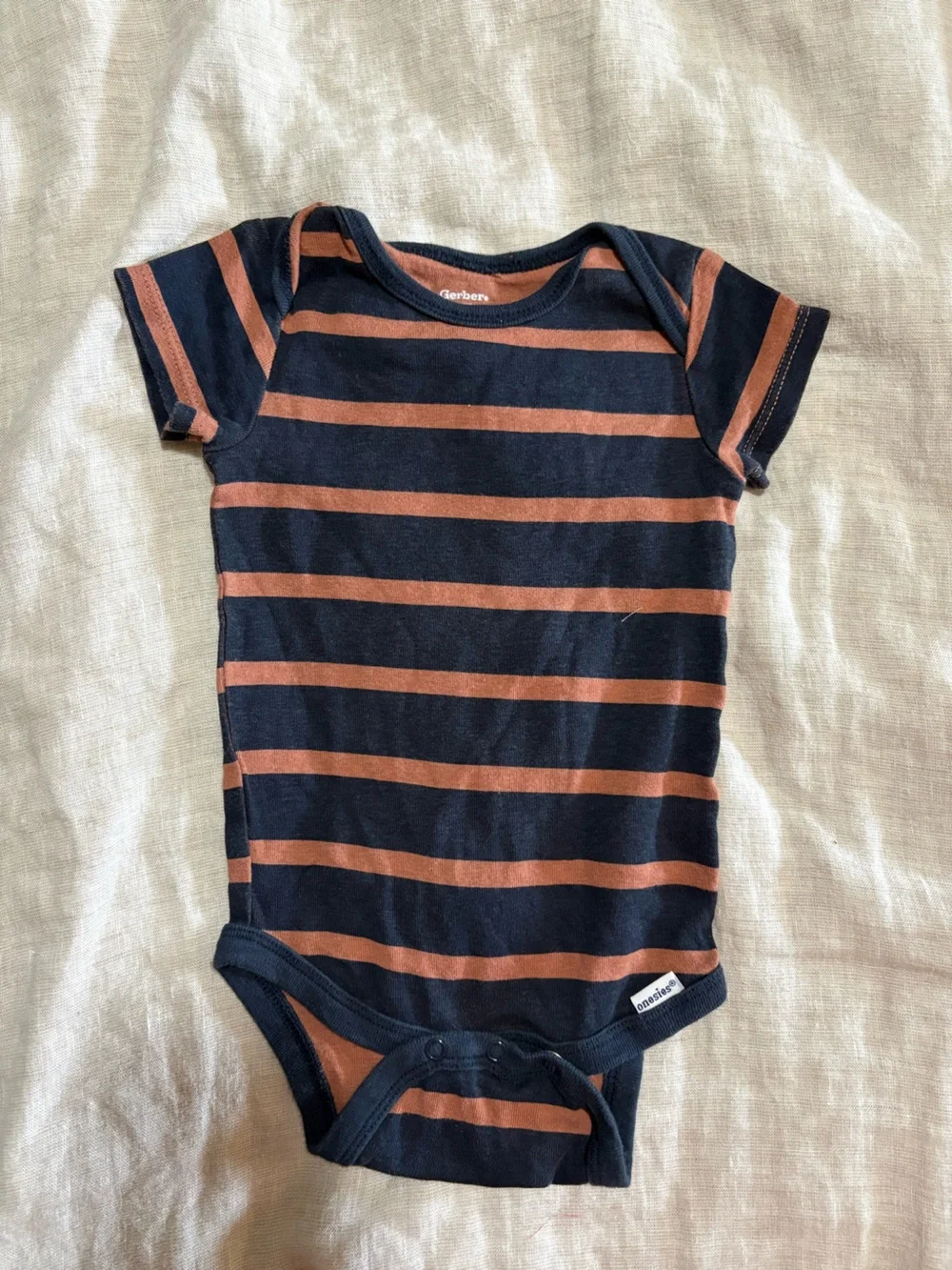 3-6 months Black Baby Bodysuit with Navy & Rust and Navy & Gray Striped Trio